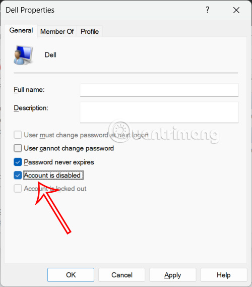 Vô hiệu hóa tài khoản người dùng Computer Management