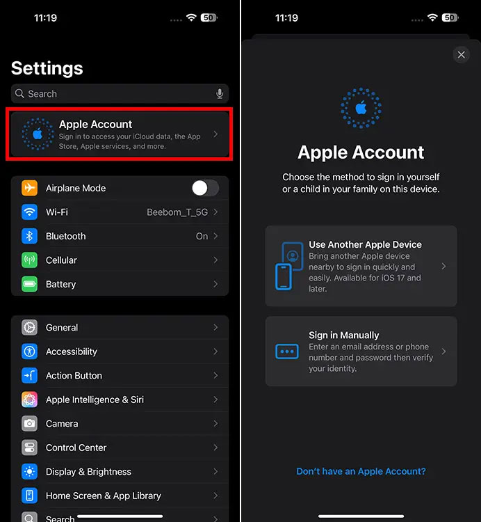 Đăng nhập bằng Apple ID khác trên iPhone