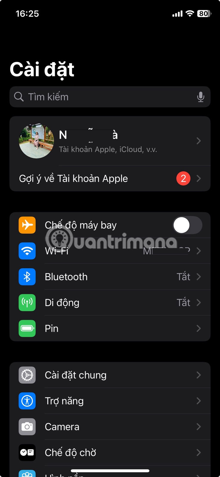 Nhấn vào Tài khoản Apple trong Cài đặt iPhone.