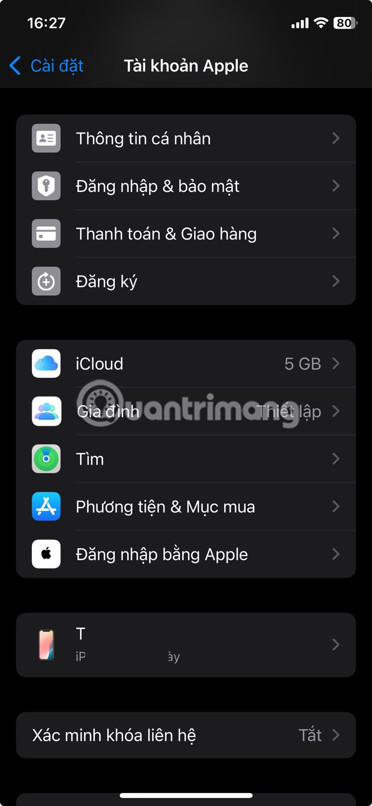 Chọn tùy chọn iCloud trong Cài đặt iPhone.