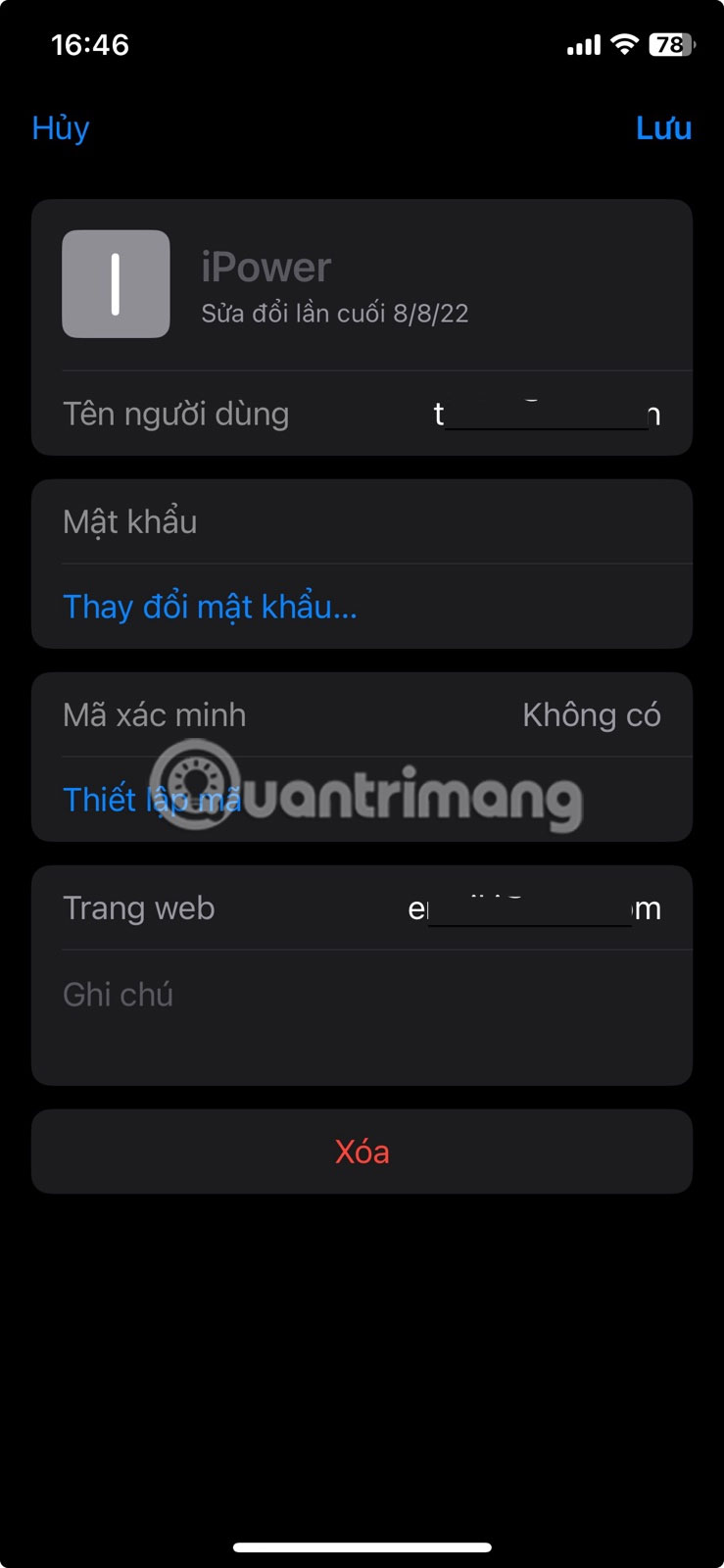 Chọn tùy chọn Thay đổi mật khẩu trong ứng dụng Mật khẩu trên iPhone.