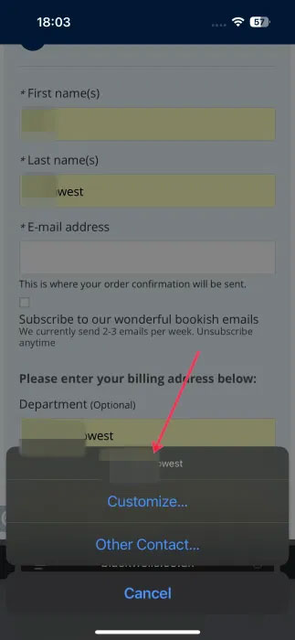 Chọn tùy chọn tự động điền chính khi điền biểu mẫu trên iPhone.
