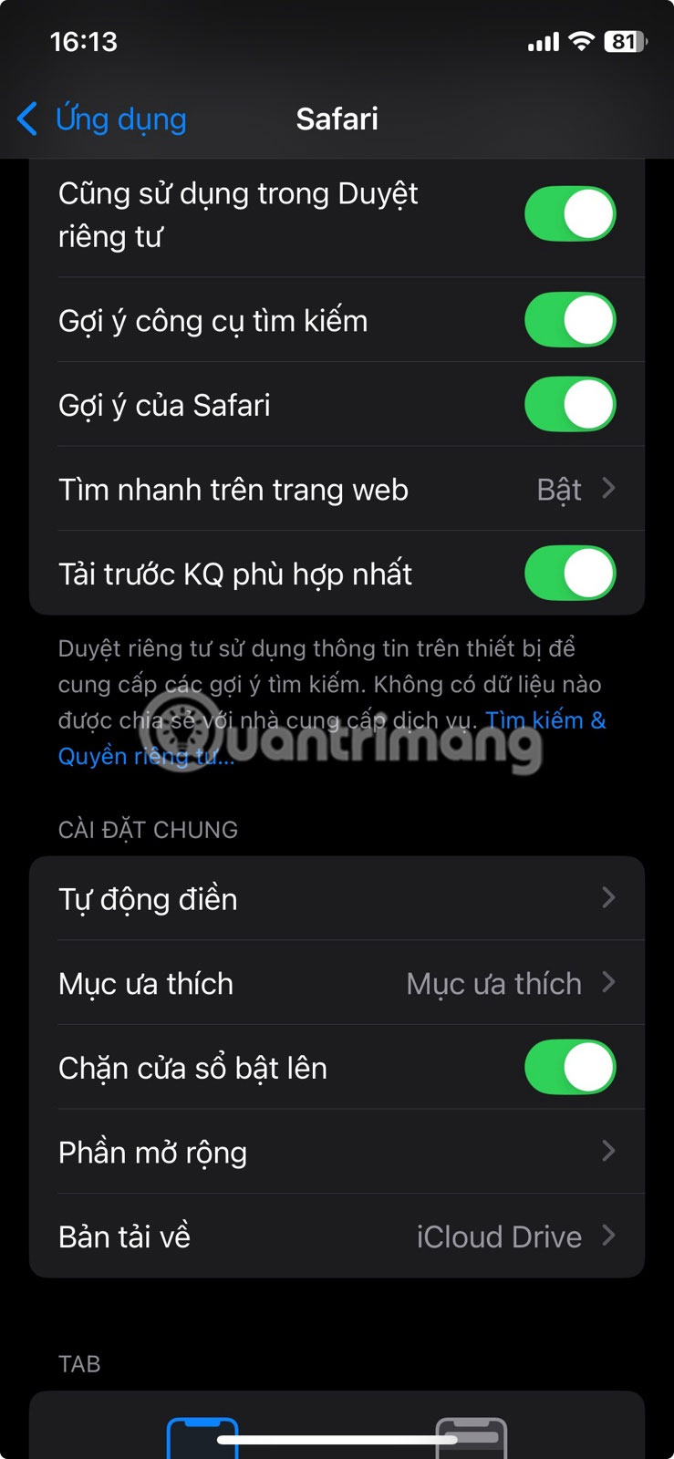 Nhấn vào tùy chọn Tự động điền trong Safari