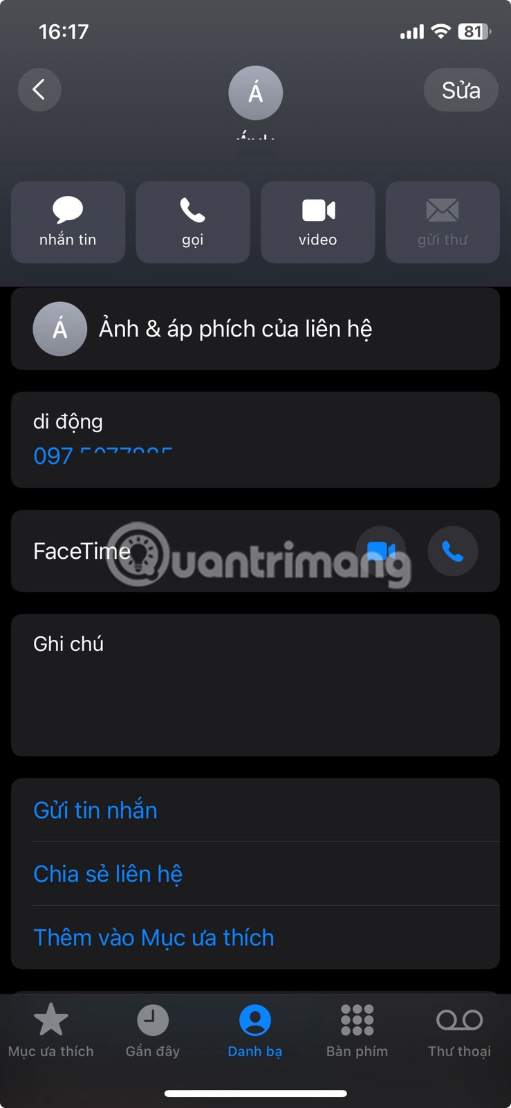Nhấn vào nút Sửa cho liên hệ trên iPhone.