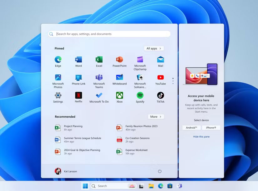 Phone Link xuất hiện trong menu Start của Windows