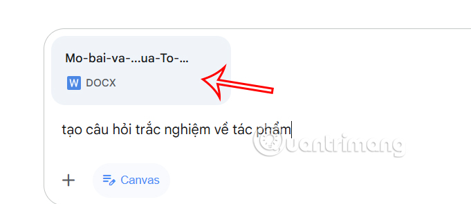 Tạo câu hỏi cho tài liệu tải lên Gemini Canvas