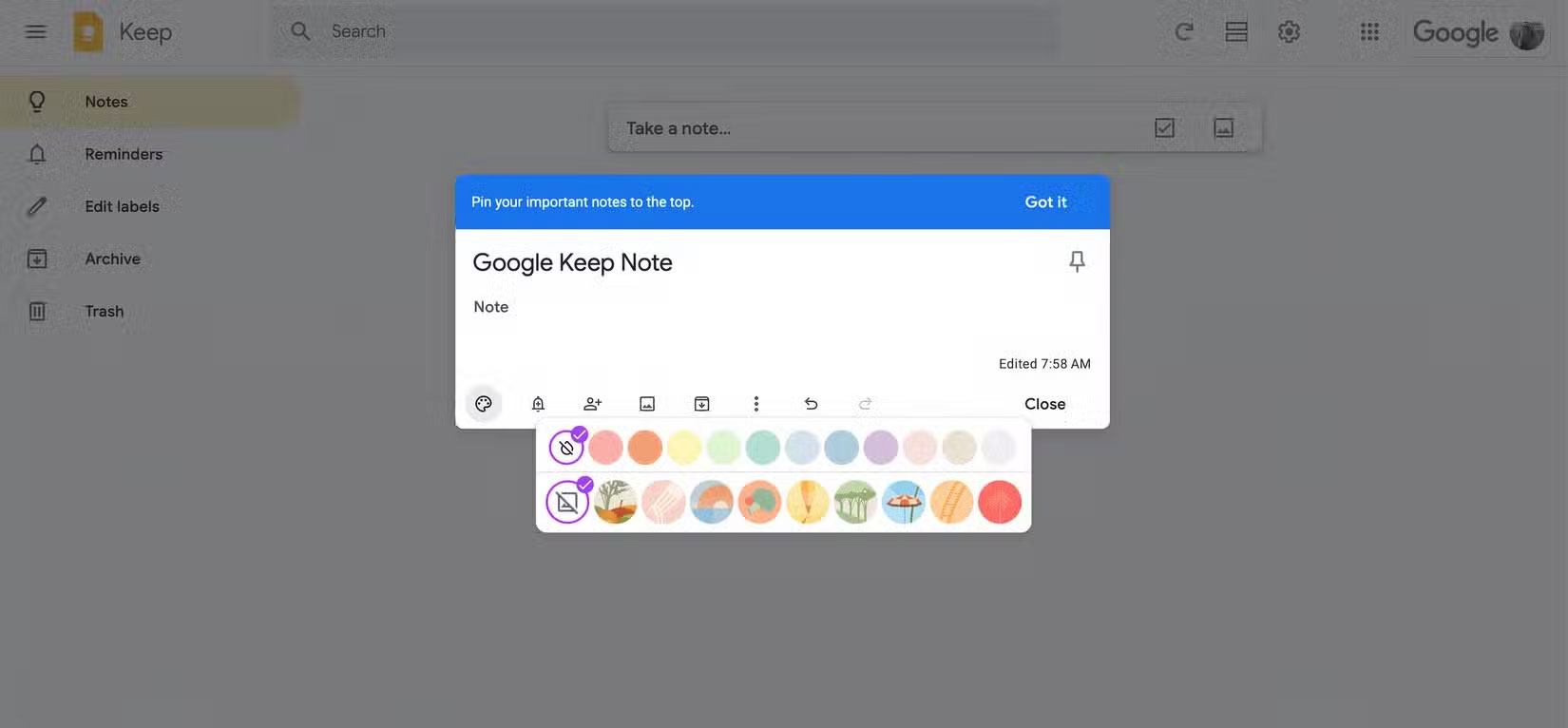 Ghi chú trong ứng dụng Google Keep