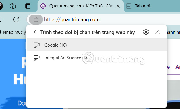 Trình theo dõi trang web đã chặn trên Edge