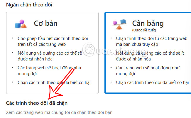 Các trình theo dõi đã chặn trên Edge