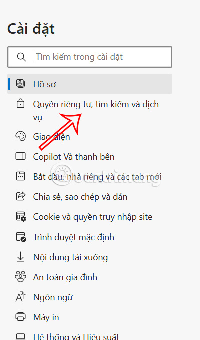 Chỉnh quyền riêng tư của Edge 