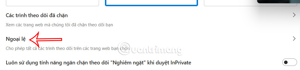 Thiết lập ngoại lệ ngăn theo dõi của Edge