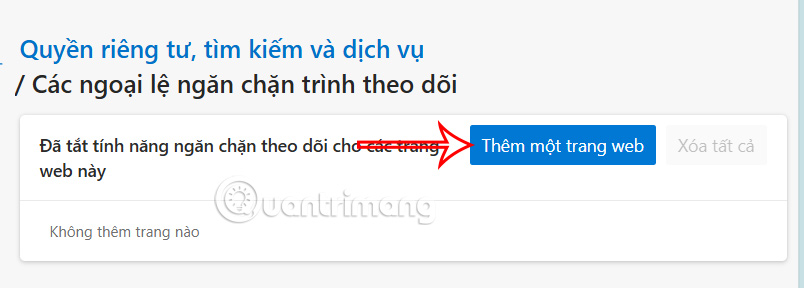Thêm trang web ngoại lệ ngăn theo dõi của Edge