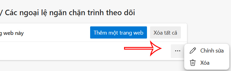Xóa trang web ngoại lệ