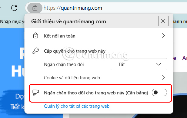 Chỉnh trang web ngoại lệ chặn theo dõi
