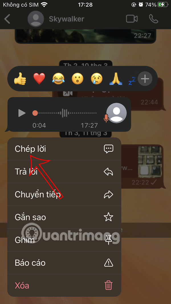 Chép lời tin nhắn thoại WhatsApp
