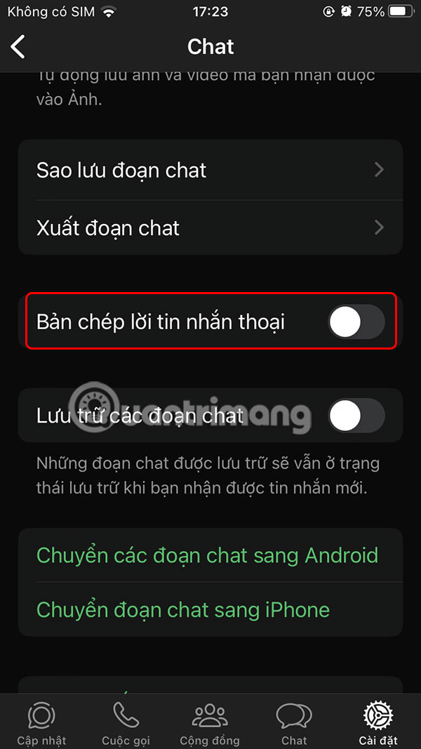 Bật bản ghi tin nhắn thoại WhatsApp