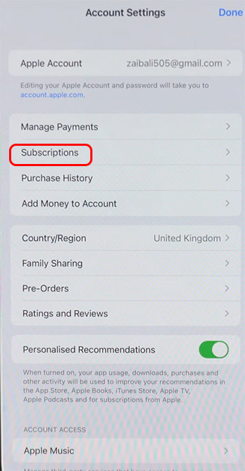 Subscriptions iPhone