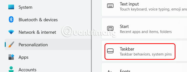 Chỉnh Taskbar trong Settings