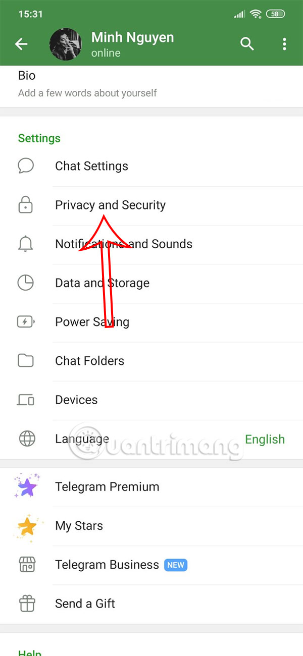 Chỉnh quyền riêng tư Telegram