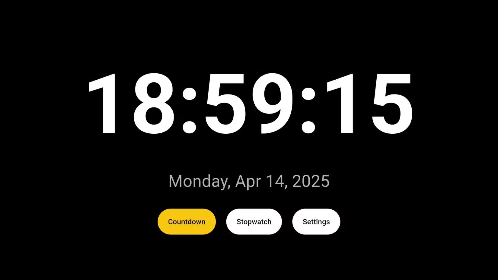 Ứng dụng Clock trên Google TV với các tùy chọn đếm ngược và đồng hồ bấm giờ