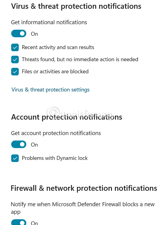 Quản lý thông báo Windows Security
