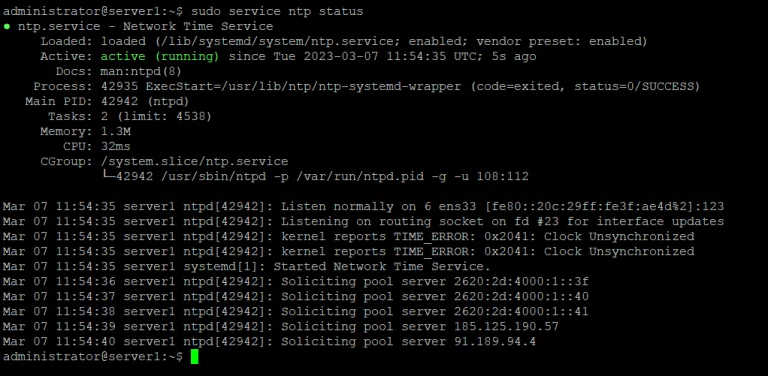 Kiểm tra trạng thái NTP server