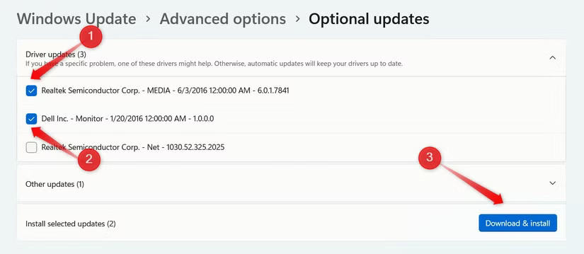 Cài đặt các bản cập nhật tùy chọn trong ứng dụng Windows Settings