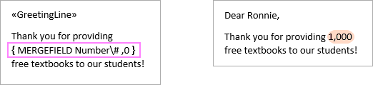 Định dạng số trong Mail Merge