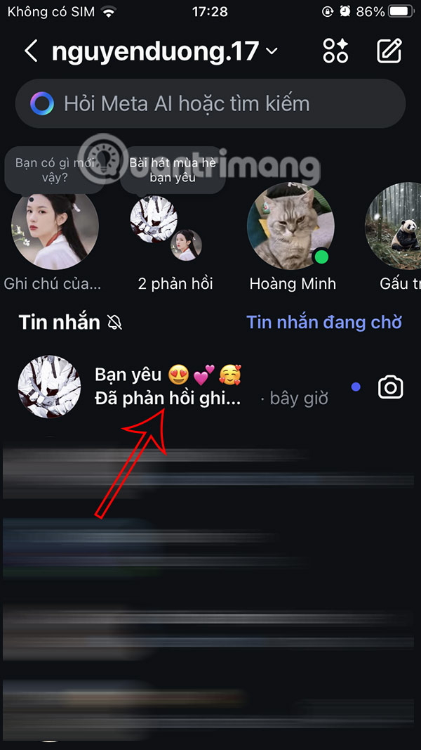 Icon cảm xúc trò chuyện ghi chú Instagram