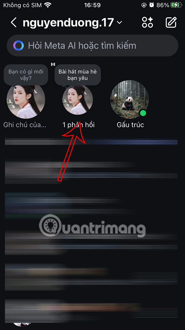 Cuộc trò chuyện trong ghi chú Instagram