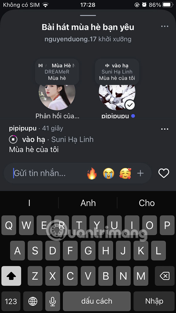Trò chuyện trong ghi chú Instagram