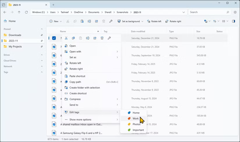 Tùy chọn thẻ chỉnh sửa file trong Windows 11