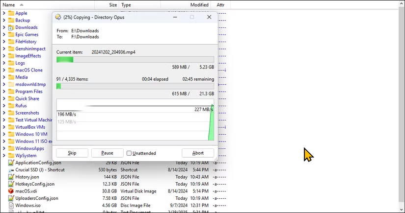 Hộp thoại chuyển file trong Opus Directory trên Windows 11