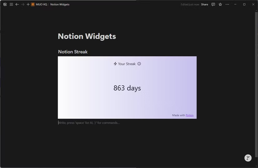 Widget Notion Streak