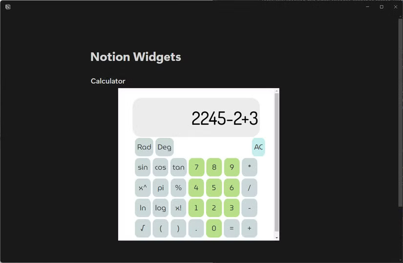 Widget Calculator trong Notion