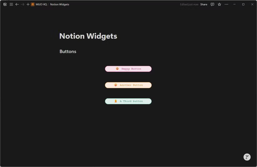 Widget Buttons trong Notion