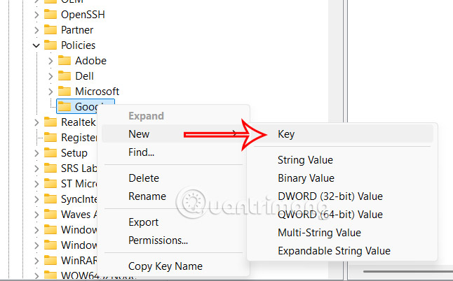 Tạo khóa mới trong Windows Registry 