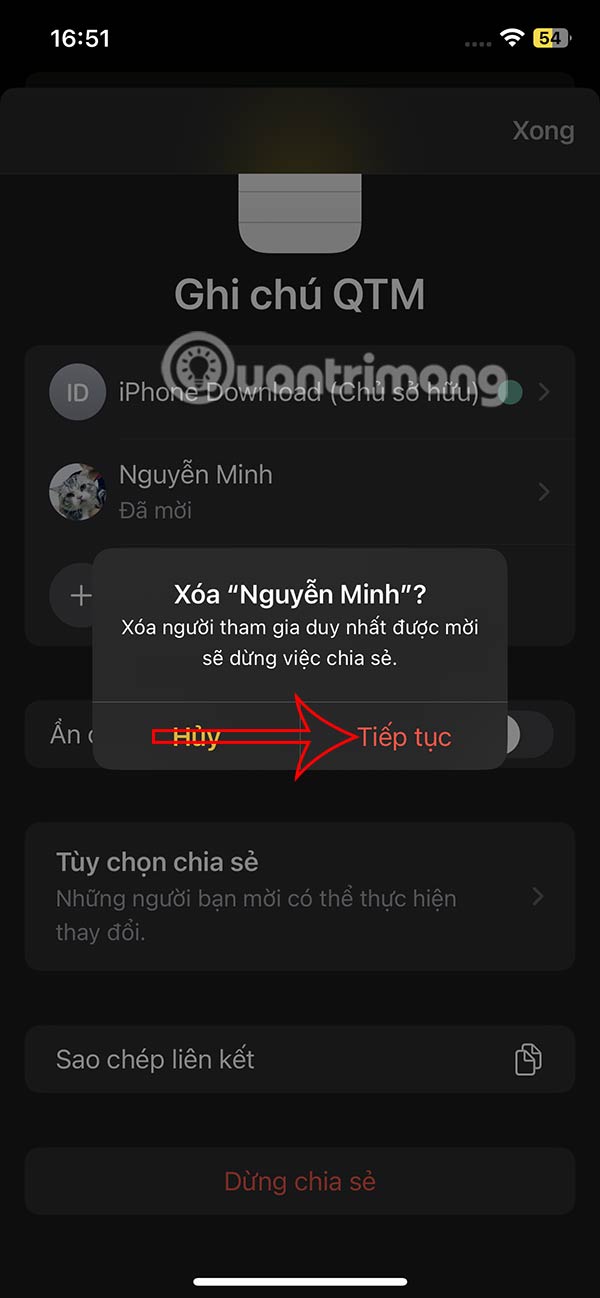 Dừng truy cập ghi chú iPhone