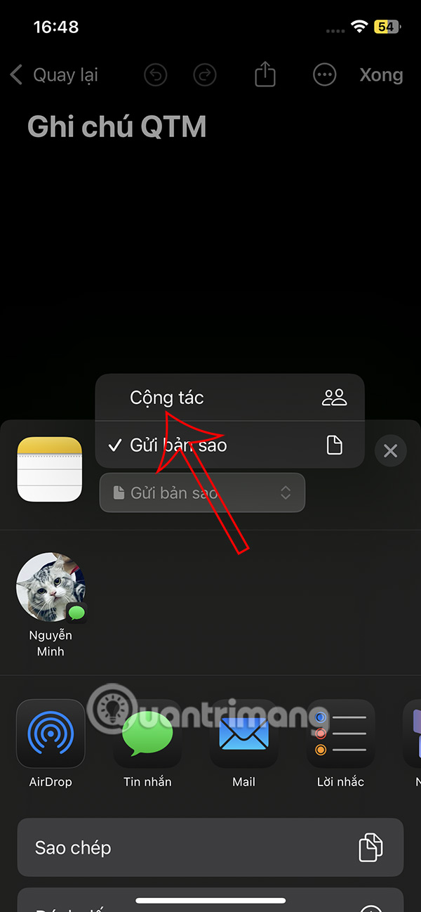 Cộng tác ghi chú iPhone