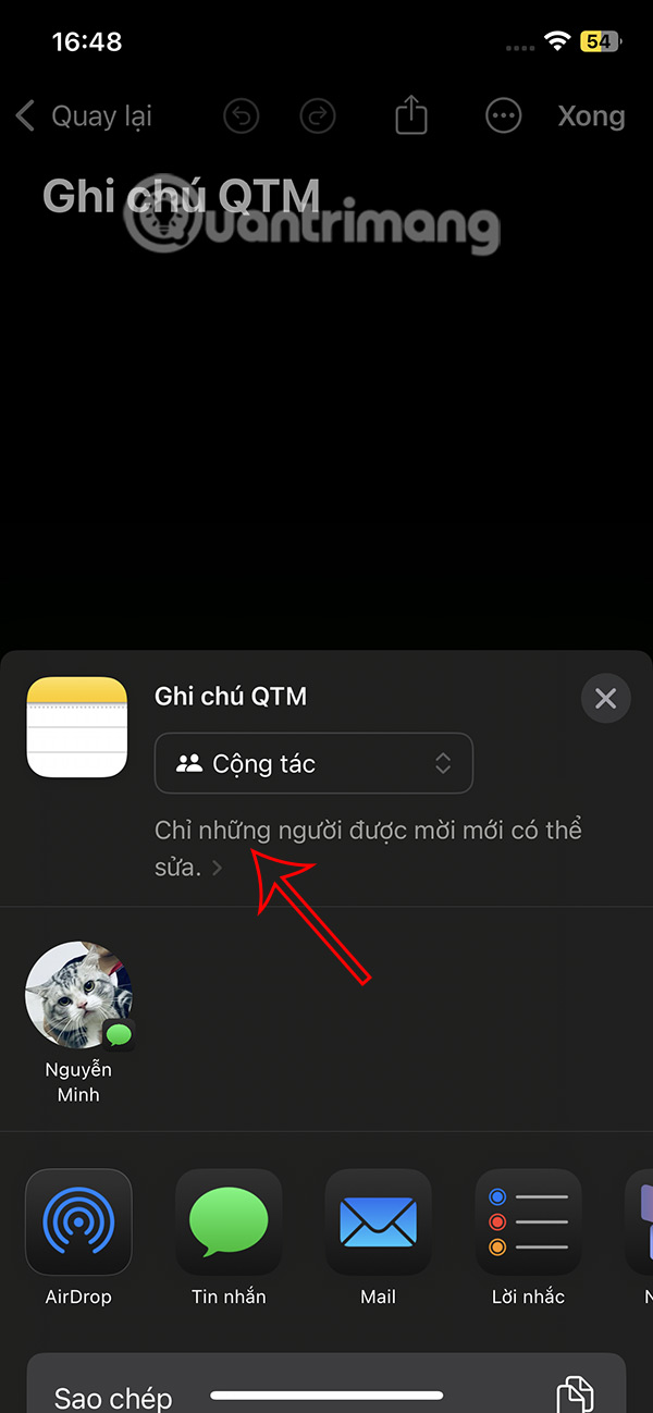 Chỉnh sửa cộng tác ghi chú
