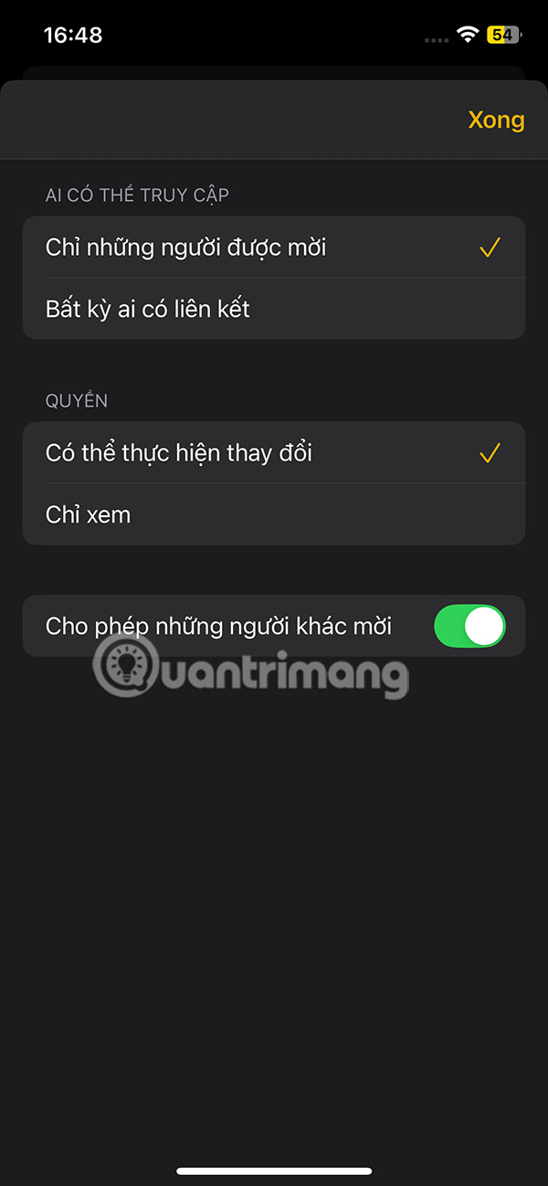 Chế độ cộng tác ghi chú trên iPhone