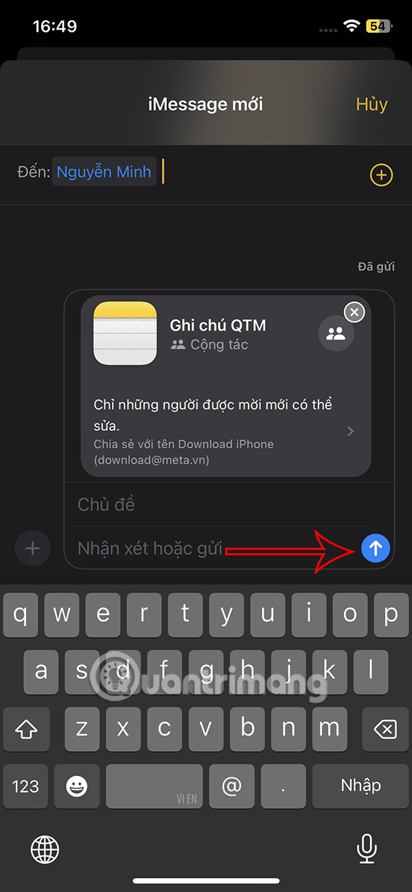 Gửi chi chú iPhone