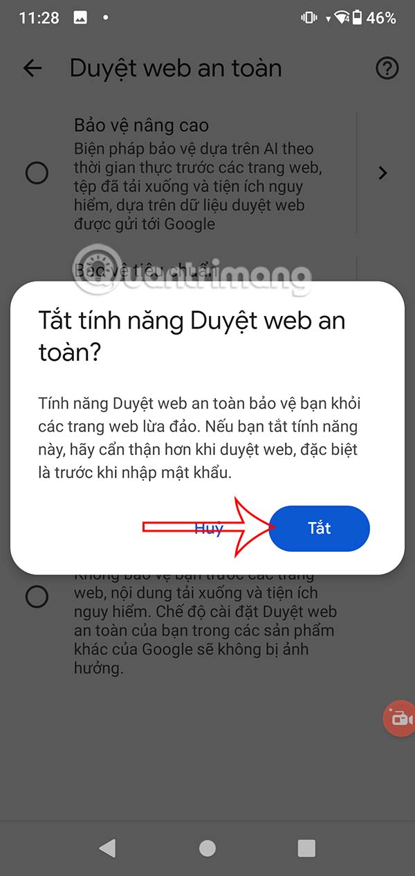Tắt duyệt web rên Chrome