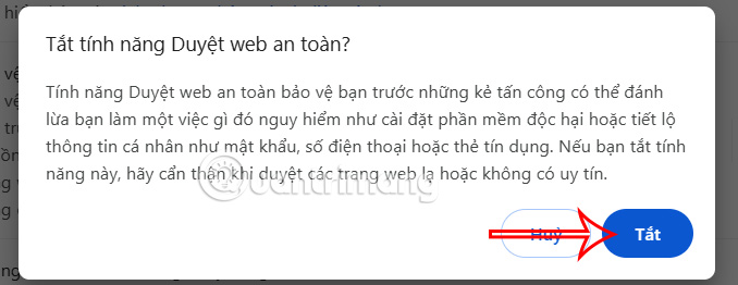 Tắt duyệt web an toàn trên Chrome PC