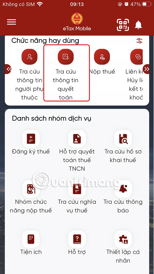 Tra cứu thông tin quyết toán thuế