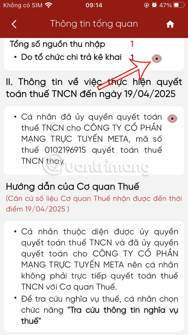 Xem thông tin quyết toán thuế TNCN