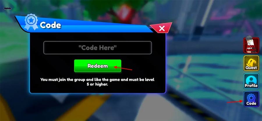 Màn hình đổi code Anime Rangers X