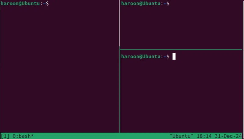 Tmux với nhiều ngăn trên Linux.