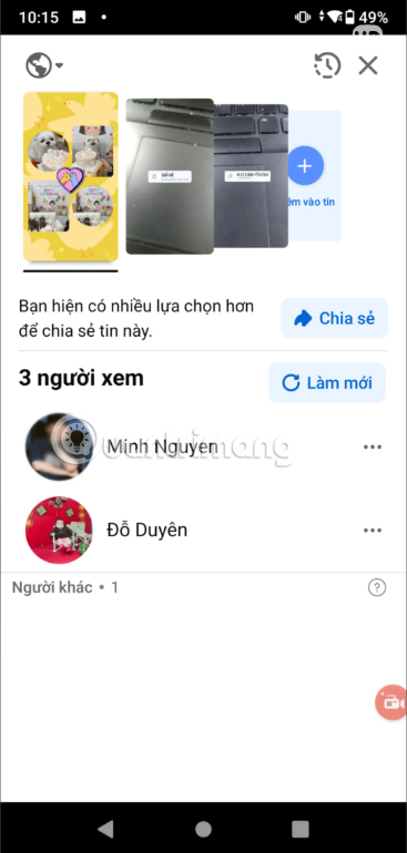 Không hiển thị tên người lạ xem Story
