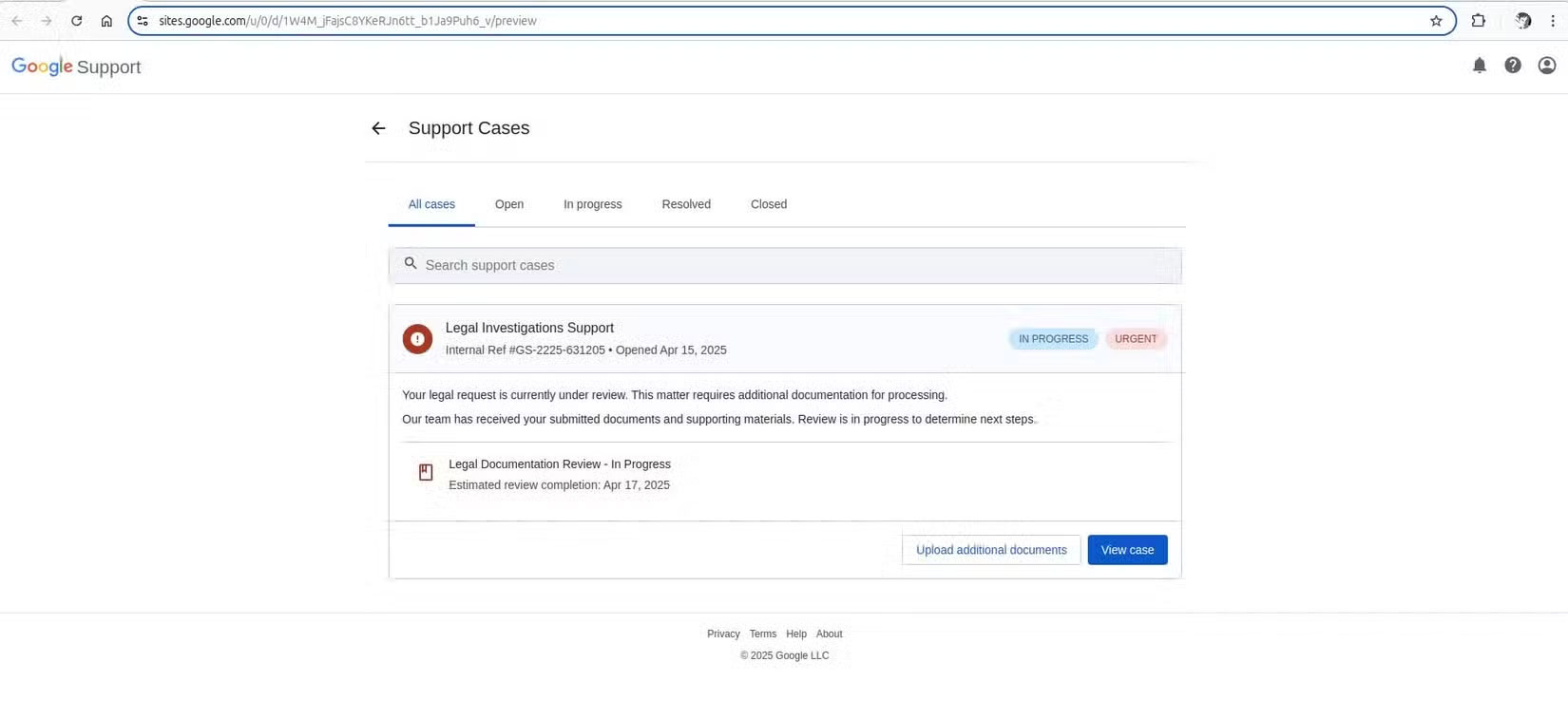 Trang điều tra pháp lý Gmail giả mạo